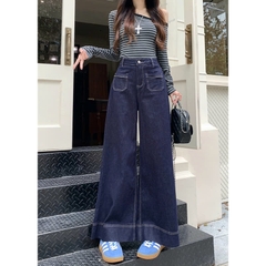  Quần Jean ống rộng cạp cao phối túi trước phong cách Hàn Quốc QJ110240