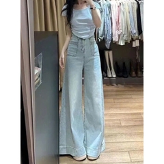 Quần jean ống siêu rộng cạp cao phối túi trước phong cách Retro QJ106240