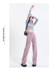 Quần jean cạp cao dáng suông dài QJ138240