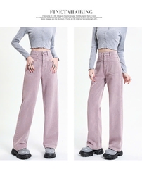Quần jean cạp cao dáng suông dài QJ138240