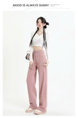 Quần jean cạp cao dáng suông dài QJ138240