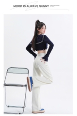 Quần jean cạp cao dáng suông dài QJ138240