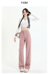 Quần jean cạp cao dáng suông dài QJ138240