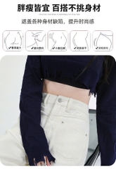 Quần jean cạp cao dáng suông dài QJ138240