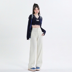 Quần jean cạp cao dáng suông dài QJ138240