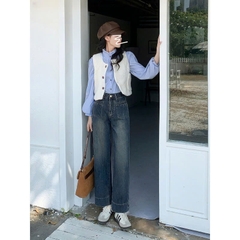 Quần jean cạp cao ống suông dáng dài QJ201240