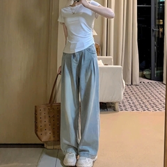 Quần jean cạp cao ống rộng dáng dài QJ223240