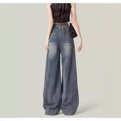 Quần jeans ống rộng cạp cao phối 2 túi trước phong cách đường phố Quảng Châu Xiny QJ051250