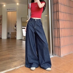 Quần jeans ống rộng cạp cao màu Xanh đậm ống rộng Quảng Châu QJ052250