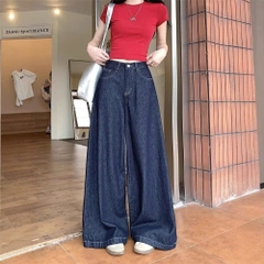 Quần jeans ống rộng cạp cao màu Xanh đậm ống rộng Quảng Châu QJ052250