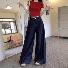 Quần jeans ống rộng cạp cao màu Xanh đậm ống rộng Quảng Châu QJ052250