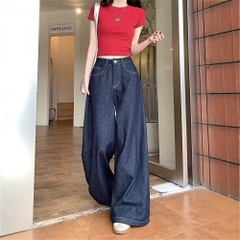 Quần jeans ống rộng cạp cao màu Xanh đậm ống rộng Quảng Châu QJ052250