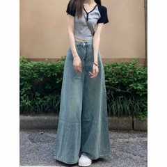 Quần jeans ống rộng retro nữ, cạp cao, phong cách mới cho mùa xuân Quảng Châu QJ061250