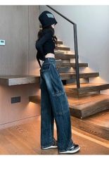 Quần jeans ống rộng công sở cổ điển nữ mùa thu 2024, thiết kế ống đứng Quảng Châu QJ062250