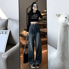 Quần jeans ống rộng công sở cổ điển nữ mùa thu 2024, thiết kế ống đứng Quảng Châu QJ062250