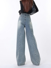 Quần jeans ống rộng cạp cao che hông phong cách retro Mỹ nữ mùa hè xếp ly Quảng Châu QJ063250