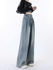 Quần jeans ống rộng cạp cao che hông phong cách retro Mỹ nữ mùa hè xếp ly Quảng Châu QJ063250