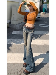 Quần jeans rách phong cách Mỹ hot girl cho nữ, ống loe ôm vừa vặn, retro tôn dáng Quảng Châu QJ064250
