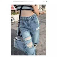 Quần jeans rách beggar nữ mùa hè 2024, mỏng nhẹ, cạp cao ôm sát Quảng Châu QJ065250
