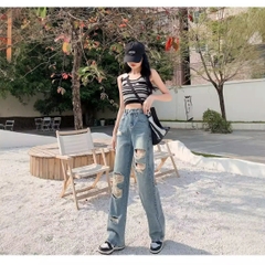 Quần jeans rách beggar nữ mùa hè 2024, mỏng nhẹ, cạp cao ôm sát Quảng Châu QJ065250
