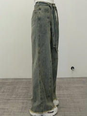 Quần jeans nữ retro đầu thu mới, ống rộng cạp cao ống đứng màu xám, kẻ viền tinh tế Quảng Châu QJ066250