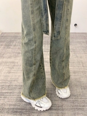 Quần jeans nữ retro đầu thu mới, ống rộng cạp cao ống đứng màu xám, kẻ viền tinh tế Quảng Châu QJ066250