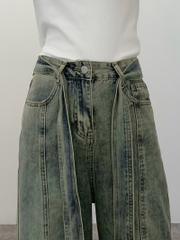 Quần jeans nữ retro đầu thu mới, ống rộng cạp cao ống đứng màu xám, kẻ viền tinh tế Quảng Châu QJ066250