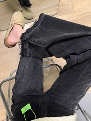 Quần jeans ống loe đen xám cổ điển cho nữ mùa xuân thu, phong cách Mỹ, cạp cao, ống rộng QJ067250