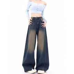 Quần jeans ống rộng retro kiểu dáng thu đông mới, lưng cao, đa năng và thời trang QJ071250