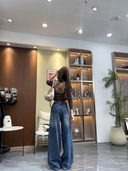 Quần jeans ống rộng thời trang cá tính mùa xuân thu mới, chất liệu cao cấp, rộng rãi, phong cách Hồng Kông QJ074240