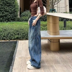 Quần jeans ống rộng thời trang cá tính mùa xuân thu mới, chất liệu cao cấp, rộng rãi, phong cách Hồng Kông QJ074240