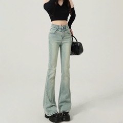 Quần jeans ống loe cá tính phong cách cá tính, eo cạp cao ống rộng Quảng Châu QJ076250