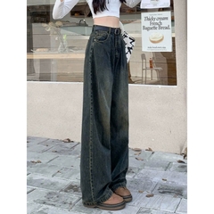 Quần jeans ống rộng phong cách mới, cạp cao, dáng suông ôm vừa vặn, thời trang QJ078250