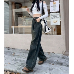 Quần jeans ống rộng phong cách mới, cạp cao, dáng suông ôm vừa vặn, thời trang QJ078250