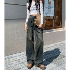 Quần jeans ống rộng phong cách mới, cạp cao, dáng suông ôm vừa vặn, thời trang QJ078250