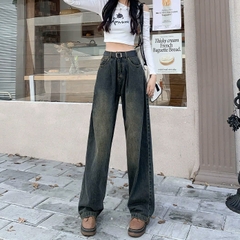 Quần jeans ống rộng phong cách mới, cạp cao, dáng suông ôm vừa vặn, thời trang QJ078250