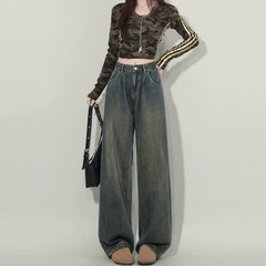 Quần jeans ống rộng cá tính thời trang xuân thu mới cho nữ, cạp cao, thời trang QJ079250