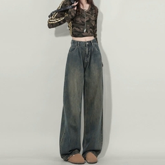 Quần jeans ống rộng cá tính thời trang xuân thu mới cho nữ, cạp cao, thời trang QJ079250