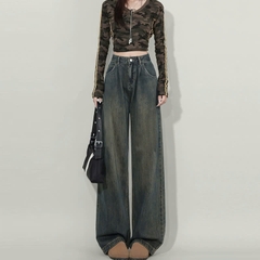 Quần jeans ống rộng cá tính thời trang xuân thu mới cho nữ, cạp cao, thời trang QJ079250