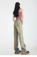 Quần jeans rách phong cách đường phố quần ống đứng đơn giản, rộng rãi QJ098250