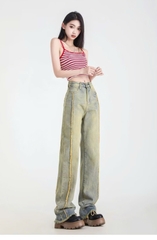 Quần jeans rách phong cách đường phố quần ống đứng đơn giản, rộng rãi QJ098250