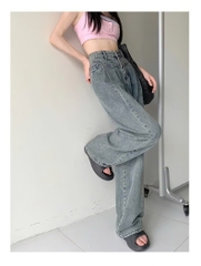 Quần jeans nữ cạp cao mùa xuân hè, quần denim ống rộng, ống đứng, rộng rãi, thời trang và thoải mái QJ099250