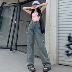 Quần jeans nữ cạp cao mùa xuân hè, quần denim ống rộng, ống đứng, rộng rãi, thời trang và thoải mái QJ099250