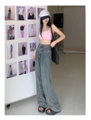 Quần jeans nữ cạp cao mùa xuân hè, quần denim ống rộng, ống đứng, rộng rãi, thời trang và thoải mái QJ099250