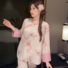 Bộ đồ ngủ phong cách dân tộc Trung Quốc nữ lụa băng cỡ lớn, mỏng nhẹ, rộng rãi DN117250