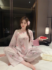 Bộ đồ ngủ phong cách dân tộc Trung Quốc nữ lụa băng cỡ lớn, mỏng nhẹ, rộng rãi DN117250