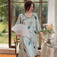 Bộ đồ ngủ phong cách Trung Quốc, lụa băng satin mỏng tay dài hai mảnh cài cúc XINY DN123250