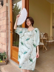 Bộ đồ ngủ phong cách Trung Quốc, lụa băng satin mỏng tay dài hai mảnh cài cúc XINY DN123250
