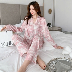 Bộ đồ ngủ lụa băng mùa hè 2024 nữ, tay dài quần dài, mặc nhà thoải mái DN126250