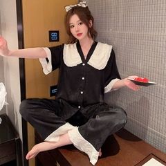 Bộ đồ ngủ mùa hè lụa mỏng, tay ngắn, nhẹ nhàng và sang trọng, thiết kế ve áo tinh tế DN131250